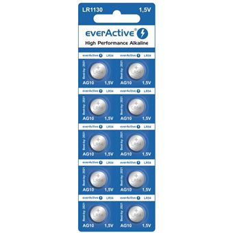 Pilha EverActive | Alcalina Botão 1.5V AG10 LR54 | Blister 10 unid. - 1