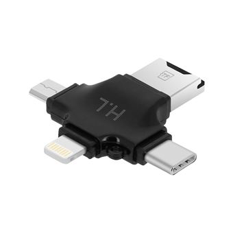 Leitor de Cartão Avizar 4 em 1 Micro Sd UsbC /Lightning /MicroUsb /Usb Compacto - Preto - 1