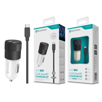 Carregador de Isqueiro NOVOTECK Q-001T com Cabo Type-C 2.4A / 2USB | 1 m - Preto - 1