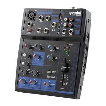 Misturador de Áudio Bluetooth Profissional de 5 canais USB Gemini - GEM-05USB - 1