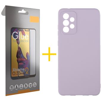 Conjunto 1 x Película de Vidro Full + Capa skyhe para Samsung Galaxy A52 4G Silicone Líquido - Roxo - 1