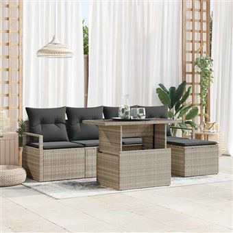 Conjunto de Sofá de Jardim com Almofada vidaXL | 6 Peças | Cinzento-claro - 1
