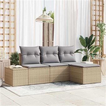 Conjunto de Sofá de Jardim vidaXL | 4 Peças | Bege Rattan Sintético - 1