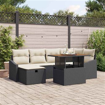 Conjunto de Sofá de Jardim vidaXL | 7 Peças | Preto vime PE - 1