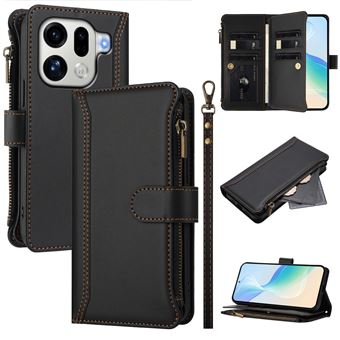 Capa FOXDOCK para OPPO Find X9 Pro | Pele Premium | 9 Compartimentos para Cartões | Alça de Pulso Amovível - Preto - 1