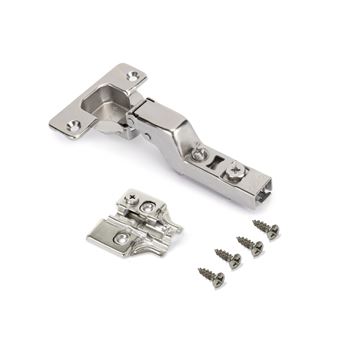 Kit de dobradiça X92 Emuca curva com fecho suave e calço | Calço para aparafusar | Niquelado | Aço | 20 ud. - 1
