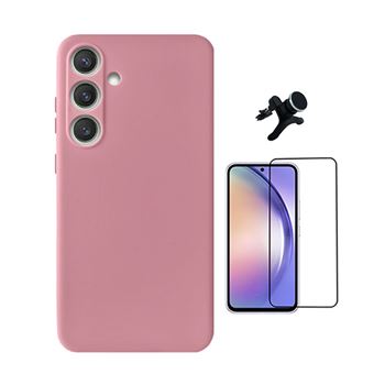 Kit Película de Vidro Temperado Gorilasglass + Capa Proteção Silicone + Suporte Reforçado de Carro Gift4Me para Samsung Galaxy A56 5G | Rosa - 1
