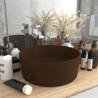 Lavatório vidaXL luxuoso redondo 40x15cm cerâmica castanho-escuro mate - 1