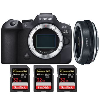Canon EOS R6 Mark II ( R6II ) + Canon EF-EOS R Premium + 3 SanDisk 32GB Extreme PRO UHS-II SDXC 300 MB/s + PDF 20 Técnicas para Melhorar as suas Fotografias - 1
