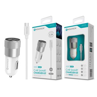 Carregador de Isqueiro NOVOTECK Q-001T com Cabo Type-C 2.4A / 2USB | 1 m - Prateado - 1