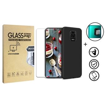 Kit Proteção Total 5x1 Lojacharger Xiaomi Redmi Note 9 PRO | Película de Vidro Temperado 11D Full Cover + Capa silicone Preta Premium + Vidro Câmara Traseira - 1