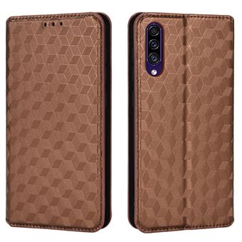 Capa magunivers PU Padrão de losango 3D com apoio marrom para Samsung Galaxy A50/A50s/A30s - 1