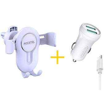 Pack Automóvel Accetel | Carregador para Isqueiro e Cabo Micro-USB CC264 + Suporte Telemóvel SP-118 Branco para Hauwei P Smart + Plus 2019 - 1