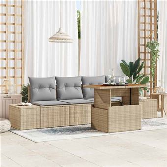 Conjunto de Jantar para Jardim com Almofada vidaXL | 5 Peças | Bege e Cinza - 1