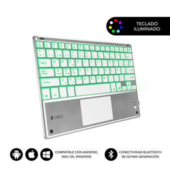 Teclado para Dispositivos Móveis SUBBLIM TECLADO SMART BACKLIT TOUCHPAD BLUETOOTH SILVER | Prateado, Branco - 1