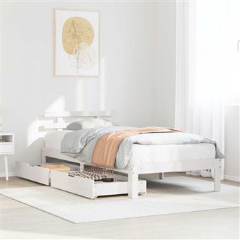 Estrutura de cama com gavetas vidaXL | 75x190 cm | pinho maciço branco - 1