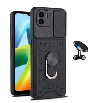 Kit Suporte Magnético + Capa de Proteção Militar Magnética Janela Deslizante Gift4Me para Xiaomi Poco C50 | Preto - 1