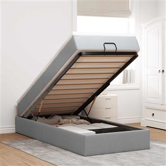 Estrutura de cama otomana com colchão vidaXL | 100x200 cm | tecido cinzento claro - 1