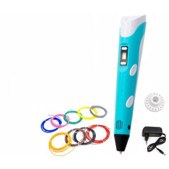 Caneta 3D Inteligente Arzopa com Display LED | Carregamento USB, PLA e ABS | Filamento PLA Compatíveis | 3m x 3 - Azul - 1