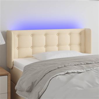 Cabeceira de cama vidaXL com luzes LED tecido 103x16x78/88 cm cor creme - 1