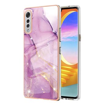 Capa e TPU Padrão de mármore Anti-impressão digital IMD, Roxo galvanizado 001 para LG Velvet 4G - 1