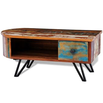 Mesa de Centro vidaXL com Pernas de Ferro Madeira Maciça Reciclada 80x40x35cm - 1