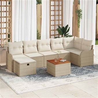 Conjunto de Sofá de Jardim vidaXL | 8 Peças | Bege Rattan Sintético - 1