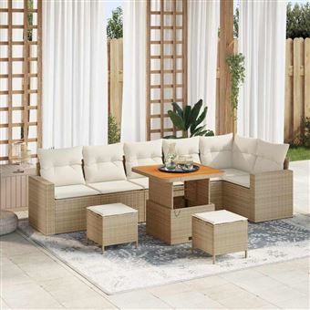 Conjunto de Sofá de Jardim vidaXL | 9 Peças | Bege vime PE - 1