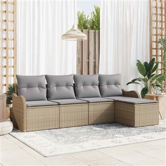 Conjunto de Sofá de Jardim vidaXL | 5 Peças | Bege Rattan Sintético - 1
