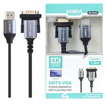 Cabo HDMI/HDTV para VGA SANDA SD-8243 | 1.8 m | 4K UHD - Preto - 1