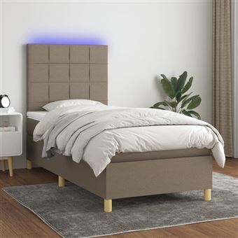 Cama box spring com colchão e LED vidaXL | 80x200cm | tecido cinza-acastanhado - 1