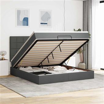 Estrutura de cama otomana com colchão vidaXL | 180x200 cm | cinzento escuro - 1