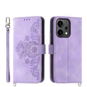 Capa ZURSANA para OPPO Reno 14 5G | Pele com Fecho de Encaixe para Colar + Cordão em Pele | Roxo - 1