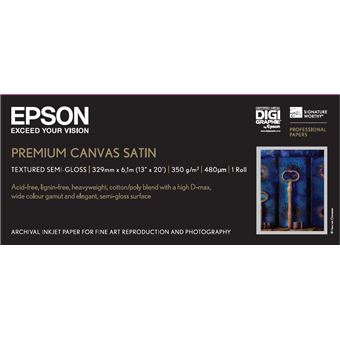 Papel Fotográfico Epson Rolo de Premium Canvas Satin, 13 pol. x 6,1 m, 350g/m² | Branco - 1