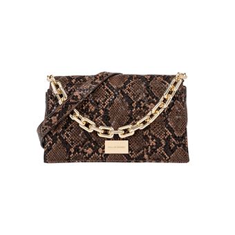 Mala de Mão IDEAL OF SWEDEN Leia com Padrão de Cobra | Corrente de Ombro Removível | 21x13x8cm | Castanho - 1