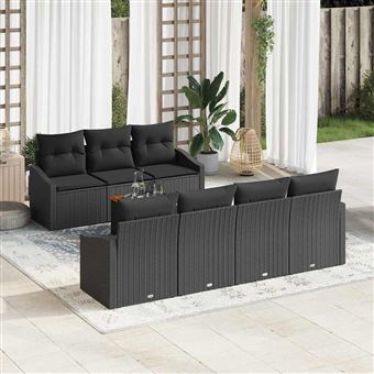 Conjunto de Sofá de Jardim com Almofada vidaXL | 8 Peças | Preto vime PE - 1