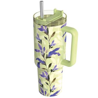 Copo Térmico Quokka | 1200 ml | com Canudo | Decoração Floral Matcha | Verde - 1