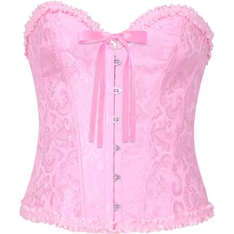 Corset Guirca Jacquard Floral com Folhos e Laço | Adulto | Tamanho M | 38-40 | Rosa - 1