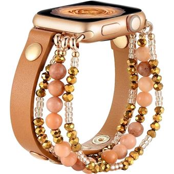 Bracelete em pele com pedras Antiimpacto | para Apple Watch Series 4 44mm | Castanho - 1