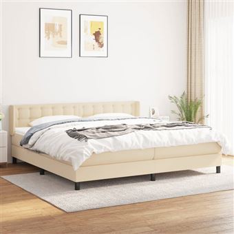 Cama com molas e colchão vidaXL | 200x200 cm | tecido cor creme - 1