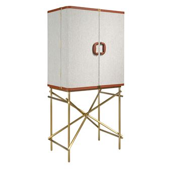 Aparador Alto ANGEL CERDA 3272 | Tecido, Nogueira e Aço Polido Dourado - 1