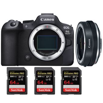 Canon EOS R6 Mark II ( R6II ) + Canon EF-EOS R Premium + 3 SanDisk 64GB Extreme PRO UHS-II SDXC 300 MB/s + PDF 20 Técnicas para Melhorar as suas Fotografias - 1