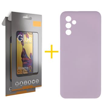 Pack 2 x Película de Vidro Temperado Full + Capa skyhe  para Samsung Galaxy A14 5G | Silicone Líquido | Roxo - 1