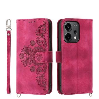 Capa ZURSANA para OPPO Reno 14 5G | Pele com Fecho de Encaixe para Colar + Cordão em Pele | Vermelho - 1