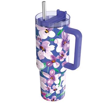 Copo Térmico Quokka | 1200 ml | com Canudo | Estampa Floral | Violeta - 1