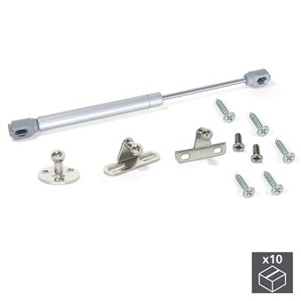 Pistão a Gás Emuca para Portas Elevatórias | Força 8Kg | Percurso 100 mm | com Engates | Cinza Metalizado | 10 Ud. - 1