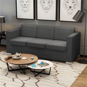 Sofá de 3 Lugares Vidaxl Capas Removíveis Tecido Cinzento Escuro 191x73 cm - 1