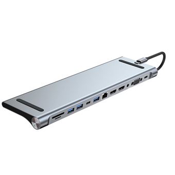 Docking Station Hub USB C 12 em 1 LKC | PD100W | USB3.0 | Dual USB2.0 | USB-C | SD | TF | interface de rede | AUX | 1080P VGA | Dual 4K/30HZ HDMI | para Macbook/Dell/HP laptop Portátil HP - 1