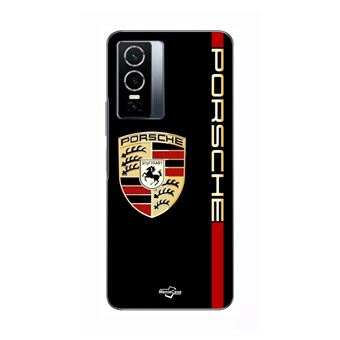 Capa Maniacase para Vivo Y76 5G | Porsche Logotipo Vermelho e Dourado Fundo Preto - 1