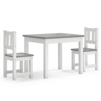 Conjunto mesa e cadeiras infantil vidaXL | 3 Peças | MDF branco e cinzento - 1